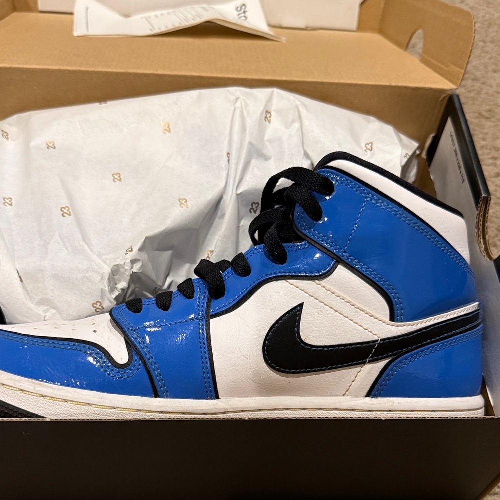 Blue and White High-Top Sneakers